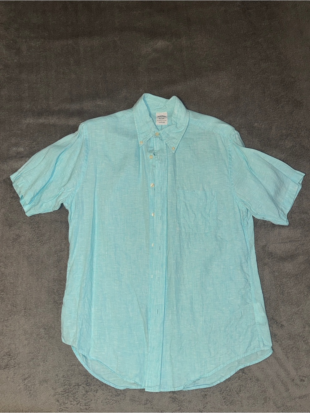Brooks Brothers Pale aqua Irish linen short sleeve button up shirt, size L
